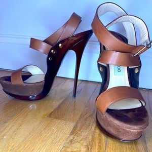 Jimmy Choo brown strappy leather/suede stilettos